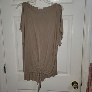Chic Taupe Tie-Front Top With Open Split Sleeves